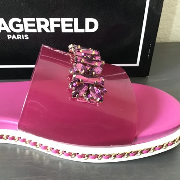 KARL LAGERFELD PARIS Women's Bijou Embellished Slide Sandals, size 9.5 - Picture 9 of 10